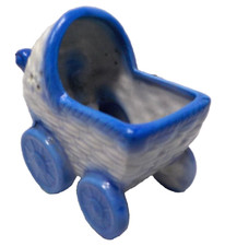 Vintage Blue 40's or 50's BABY CARRIAGE CERAMIC FIGURINE MADE IN OCCUPIED JAPAN picture