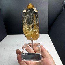 440g Natural Citrine Quartz Obelisk Energy Crystal Point Wand Reiki Decor+Stand picture