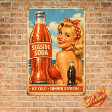 Retro Ocean Theme Cola Bottle Female Tin Sign 8x12 Metal Wall Art Decor picture