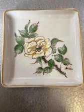 Porcelain Lemoges France Signed Anil 3.5” Square Trinket Dish picture