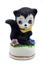 Vintage Bisque Porcelain Anthropomorphic Skunk Figurine with Flowers Taiwan picture