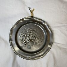 Vtg Pewter Metal Wall Plate Plaque 8.5” Kitchen Home Scene Germany Handmade.   F picture