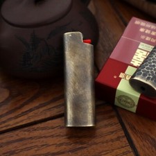 Pure Brass Lighter Case Cover Sleeve Fits BIC J3 Lighter Cover Case Shell Gift picture
