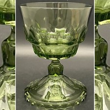 Hazel Atlas Eldorado Green Thumbprint Pedestal Compote/Goblet c1968 USA 6.5