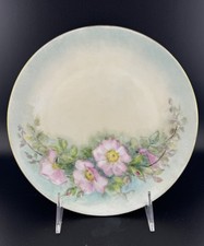 Antique Z.S. & Co Bavaria Hand Painted Plate Pink Wild Roses Gold Rim picture