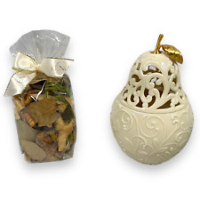 Lenox Pear Box w/ Potpourri #6121842 Ivory Gold Leaf Stem Pierced Fruit 7