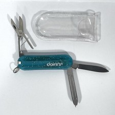VTG Y2K Claires Glitter Blue Stars Pocket Knife Keychain Tweezers Toothpick RARE picture