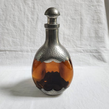 VTG Royal Holland Pewter Amber Glass Decanter Bottle Stopper Triangle Barware picture
