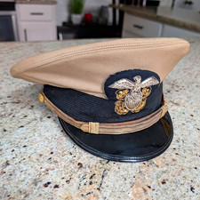 Bancroft US Navy Officer Service Dress Visor Cap Tan Black Band  Eagle.   picture