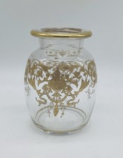Old FRENCH BACCARAT Clear Cristal Glass Vase With Gold Gilding And Gold Rim picture