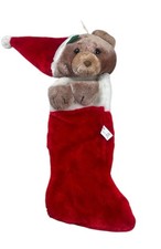 Vintage America Wego Teddy Bear Christmas Stocking Plush Tan Bear Holiday picture