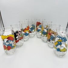 PEYO SMURFS 1982 Collectible Drinking Glasses Set of 8 Different picture