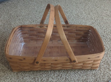 VINTAGE 1992 LONGABERGER GATHERING BASKET w/HANDLES & PROTECTOR picture