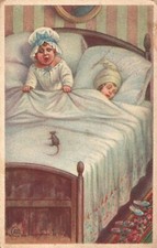Frightened Child Nocturnal Visit Mouse on Bed Künstler-AK E. Colombo Postcard picture
