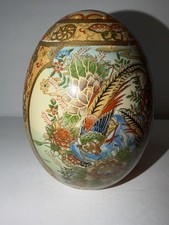 Royal Satsuma Porcelain Egg 6” Geisha Pheasant  Moriage Gold Gild Hand Painted picture