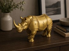 Armored Rhinoceros Warrior Figurine, Fantasy Medieval Beast Sculpture picture