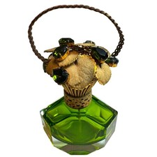 Vintage Green Cased Faceted Glass Perfume Bottle w/Jeweled Stopper picture