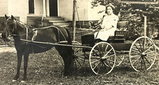 RPPC Horse Drawn Buggy Young Woman Id’d Bonnie English Fry West Liberty OH #223 picture