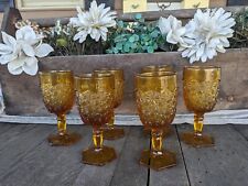 Vintage L.E. Smith Glass Amber Daisy and Button Hexagon Footed Goblets (7) picture