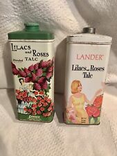 Vintage Lander Lilacs and Roses Talc Powder Advertising Tin Can Set Of (2) picture