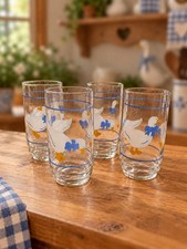 Set of 4 Vintage 1980s Libbey Country Goose Drinking Glasses Blue 16 oz picture