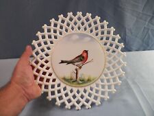 Westmoreland LATTICE EDGE Milk Glass Hand Painted Plate RED BIRD INV2 picture