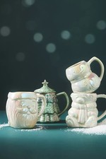 Anthropologie Set 3 Merry Luster Mugs Santa Polar Bear Snowman Christmas NEW LOT picture