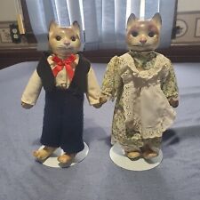 Porcelain Cat Dolls Vintage 70s Collectible With Stands Cats Display picture