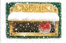 MAILBOX WITH HOUSE FINCH BEAUTIFUL PUMPERNICKEL PRESS CHRISTMAS CARD (8) NEW picture