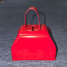 Red Painted Metal Cow Bell w/ Handle, Small 3 in, sports fan noise maker New picture