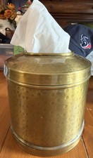 Vtg Hammered Brass LiddedCanister Gold Finish Mid-Century Italian Decor(Stamped) picture