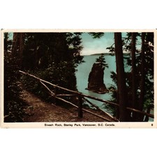 Vintage Siwash Rock Stanley Park Vancouver BC Hand Coloured Real Photo Postcard picture