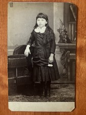 Spooky Young School Girl w/ Long Hair Black Dress Cabinet Card Child picture
