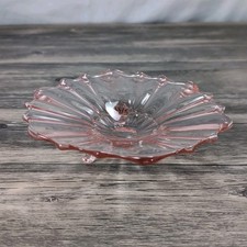 Vintage Pink Rose Ruffled Depression Glass Footed Candy Trinket Dish Tray 7