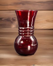 Anchor Hocking Glass Royal Ruby Red Vase 3 Rings 6 1/4