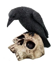 Halloween Black Raven on Skull Statue Figurine - 5 Inch Gothic Decor, Spooky Hom picture