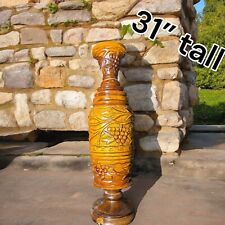 HUGE 31” Tall Hand Carved Wooden Vineyard Themed Vase Statement Piece Ships Free picture