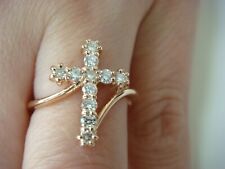 BEAUTIFUL 14 KT.ROSE GOLD HANDMADE LADIES NATURAL DIAMOND CROSS RING 0.35 T.W. picture