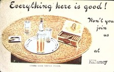 VINTAGE  KILLARNEY NOVELTY POSTCARD-EVERY THING HERE IS GOOD JOIN US IN KILLARNE picture