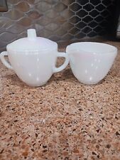 Federal Glass White Pearl Iridescent Moonglow Sugar Bowl With Lid And Creamer picture