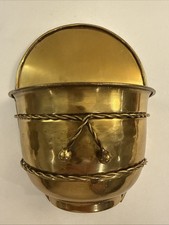 Hammered Brass Wall Planter Mid Century Modern Hollywood Regency VTG. 8.50 In picture