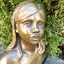 Vintage Signed S. Chisholm ’99 Bronze Bust Sculpture Girl Young Woman Statue picture