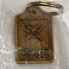 Vintage Natural Wonders Store Metal Keychain Brass Color NEW Butterfly 1990’s picture