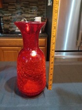 Blenko Orange Crackle Glass Vase MCM Hand Blown EHTF rare picture