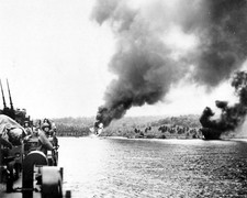 Japanese Bomb Blasts as US Ship Pulls into Guadalcanal WWII WW2 8x10 Photo 712c picture