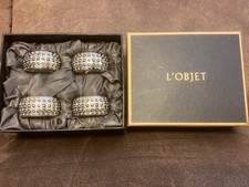 L'OBJET #NJ9801 HEAVY CRYSTAL INLAYED NAPKIN HOLDERS IN ORIGINAL BOX VERY NICE picture