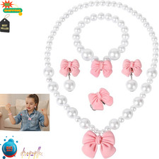 Princess Jewelry for Little Girls, Handmade Bow Pearl Kids Jewelry Set, Stret... picture
