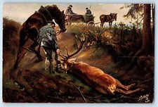 c1910's Deer Hunting Horse And Wagon Oilette Tuck Posted Antique Postcard picture