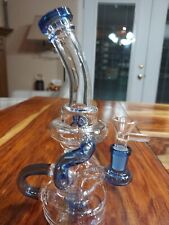 8-inch Blue Mini Glass Recycler Waterpipe Bong Hookah Pipe 14mm Bowl picture