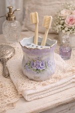 Vintage Limoges France Hand Painted Porcelain Toothbrush Holder  picture